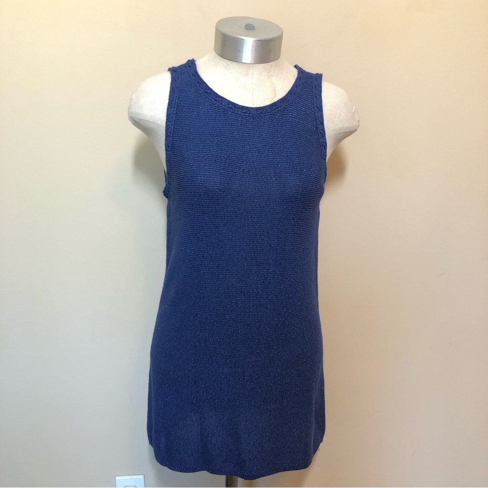 White House black market knit sweater tank top deep marine criss cross